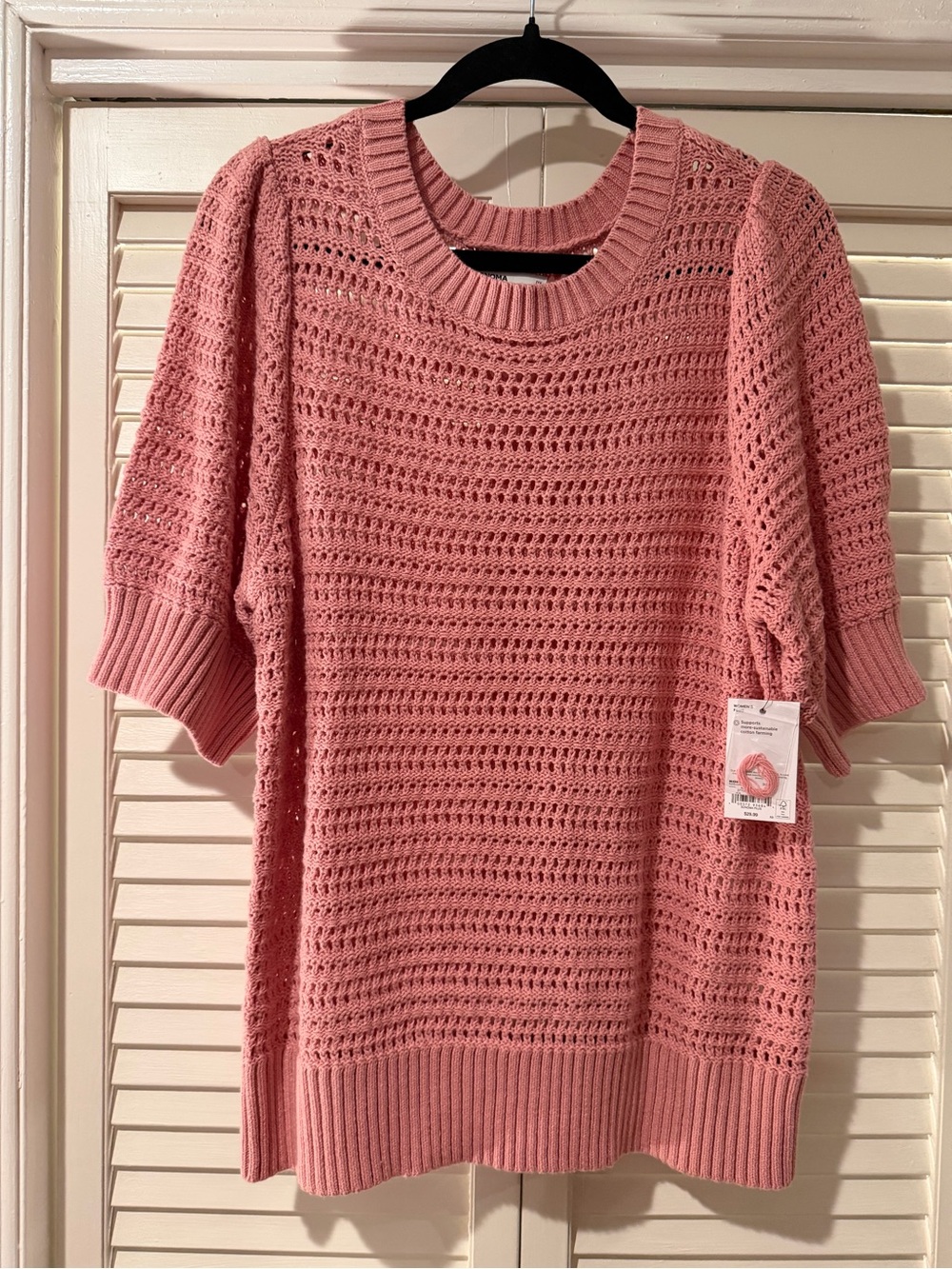 NWT! Pink Open-Knit Short Sleeve Sweater
